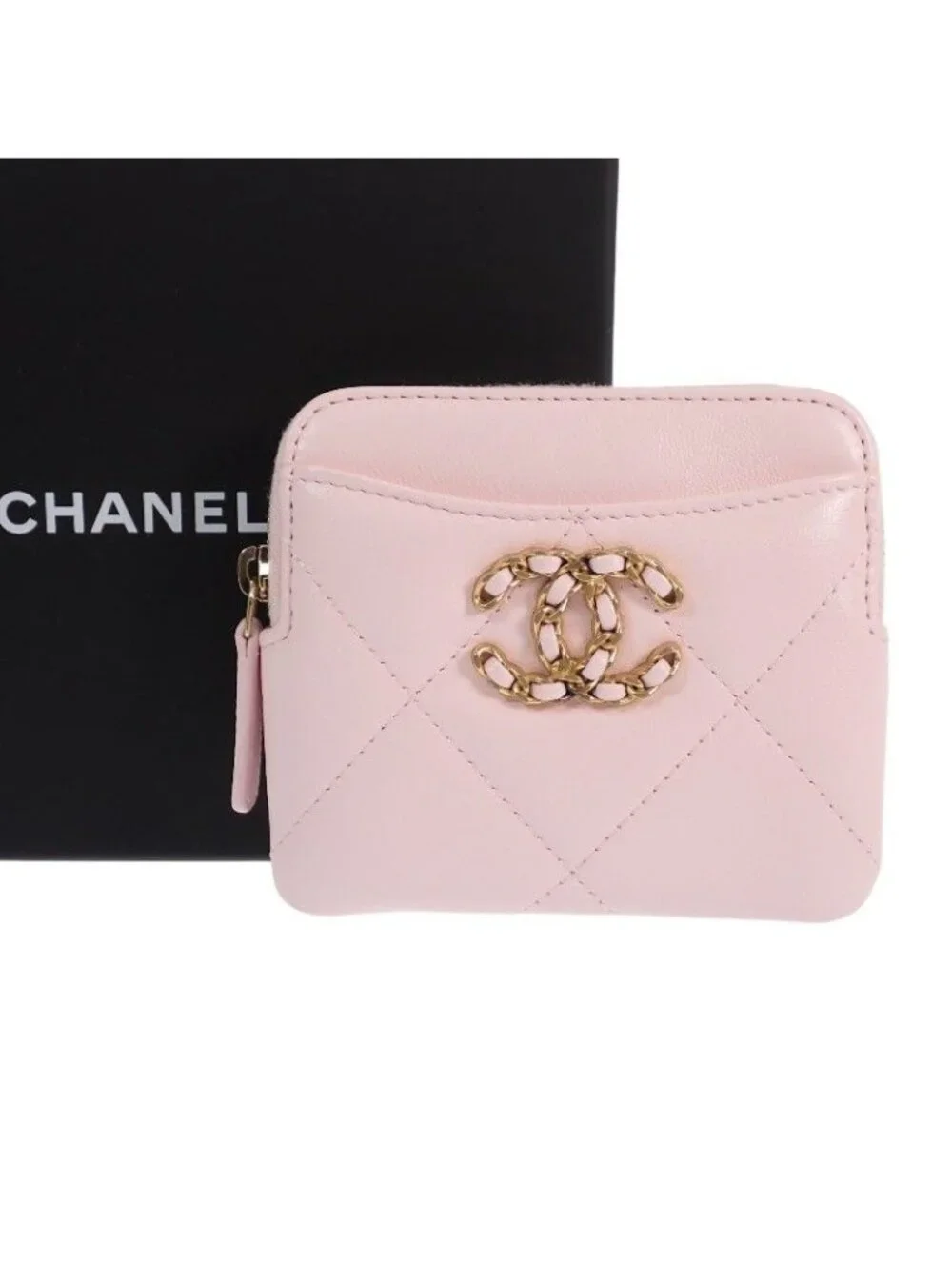 Chanel 19 Zip Coin Purse Dizeneuf Lambskin Pink Gold Included